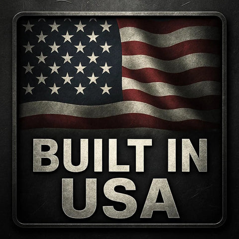 American flag with text 'Built in USA' on grungy background