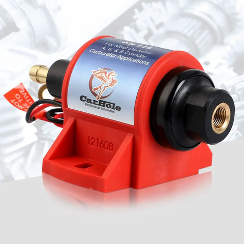 Side view of Micro Electric Gasoline Fuel Pump 35 GPH Four To Seven PSI Universal Five Sixteenth Inch Inlet Outlet Twelve Volt One To Two Amp