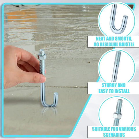 J Bolt With Nut 3/8 Inch 16 Coarse Thread 5 Inch Galvanized Steel Concrete Anchors For Wood And Concrete Projects Post Fasteners