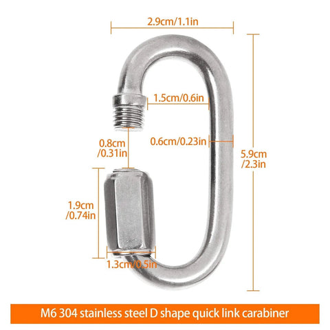 20 Pieces Stainless Steel One Quarter Inch Chain Links With M6 Oval Quick Link Carabiners Small Threaded Quick Chain Clips
