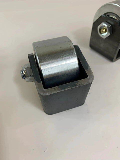Set Of 2 Weld On Trailer Tail Drag Casters With Solid Steel Rollers And Greasable Axle 1.5 Inch Wide For Motorhomes RVs 5th Wheels And Campers