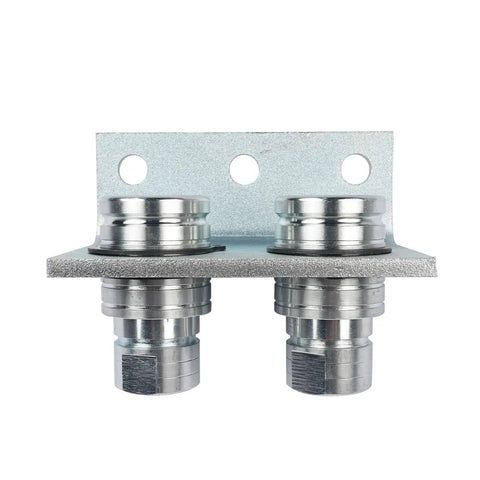 Front view of Half Inch NPT Silver Plated Ag Push Pull Hydraulic Quick Release Coupler with Breakaway Mount Bracket Model TL39 B