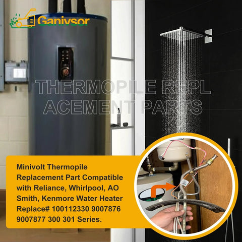 Ganivsor Minivolt thermopile replacement for water heater; compatible with Reliance, Whirlpool, AO Smith, Kenmore