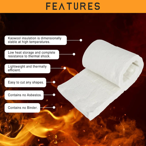 Kaowool ceramic fiber insulation blanket roll, white, 2 in thick x 15 x 24 in, heat resistant for furnaces