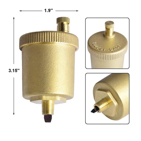 Hydro Master automatic air vent valve, brass, 1/8 in thread, Amazon brand, front view