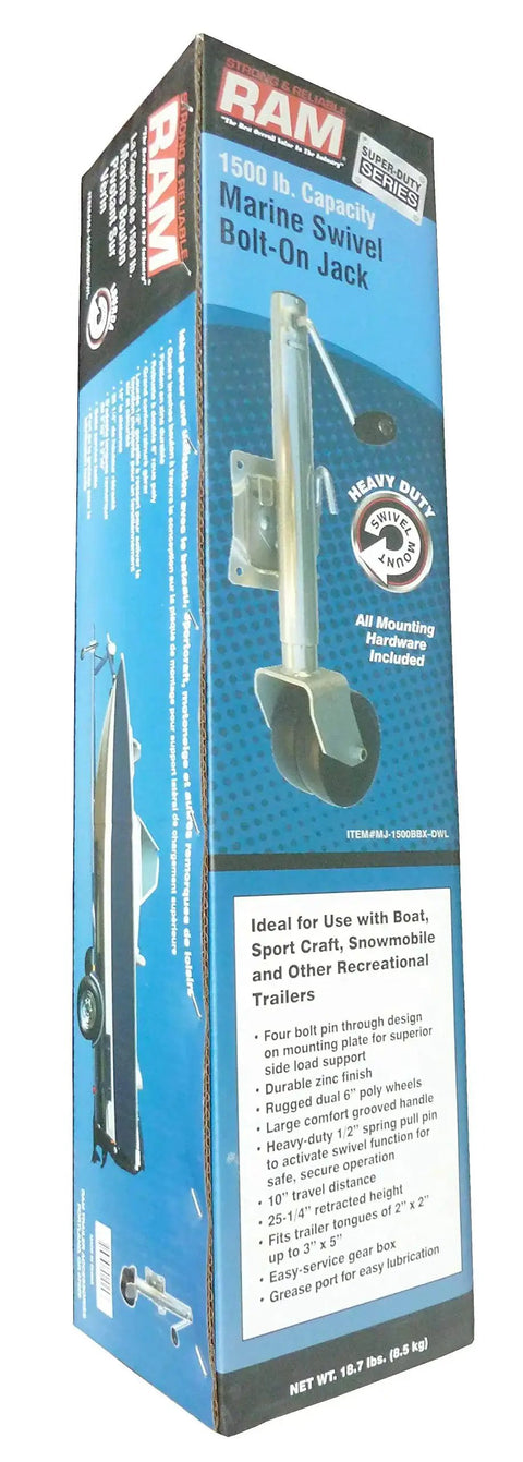 Swivel Tongue Jack 1500 Lb Load Capacity With Dual Casters And Comfort Handle in retail box