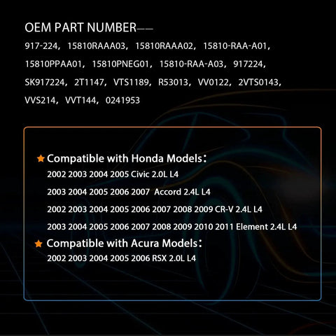 OEM part numbers and compatibility guide for VTEC VVT Solenoid Spool Valve OCV Oil Control Plug And Play Direct Fit Replacement.