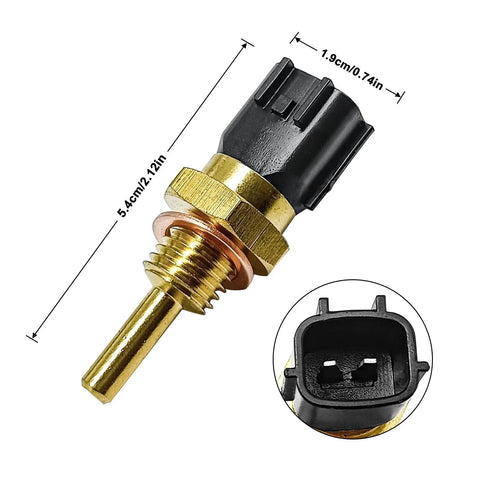 Coolant Temperature Sensor Replacement For Nissan Armada Versa Altima Titan Rogue Maxima Quest Sentra And Infiniti EX35 I30 FX45 QX80 Q50 G20 25 37 Plug And Play Replaces 22630 0M200 213 2809 SU4072 158 0606 36448 TX78 22630 7Y000 226300M200 with brass and black connector measuring 5.4cm x 1.9cm.