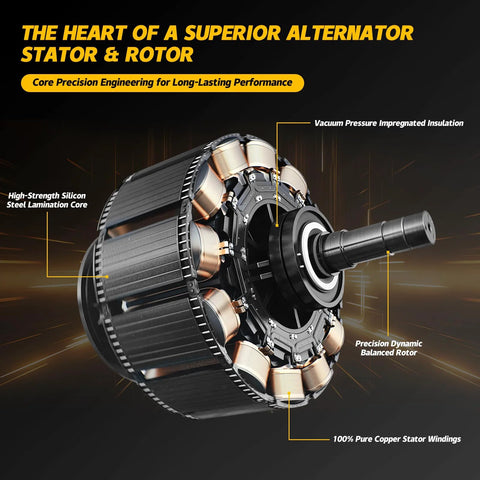 High-Output 110 Amp 12V Alternator Replacement for Nissan 350Z 3.5L VQ35DE Z33 2003-2006, Pathfinder 2004 3.5L, Infiniti FX35 2003-2008, G35 2003-2006 Engine VQ35DE, Replaces 23100-CD010 and Other OE Part Numbers shown with stator and rotor details