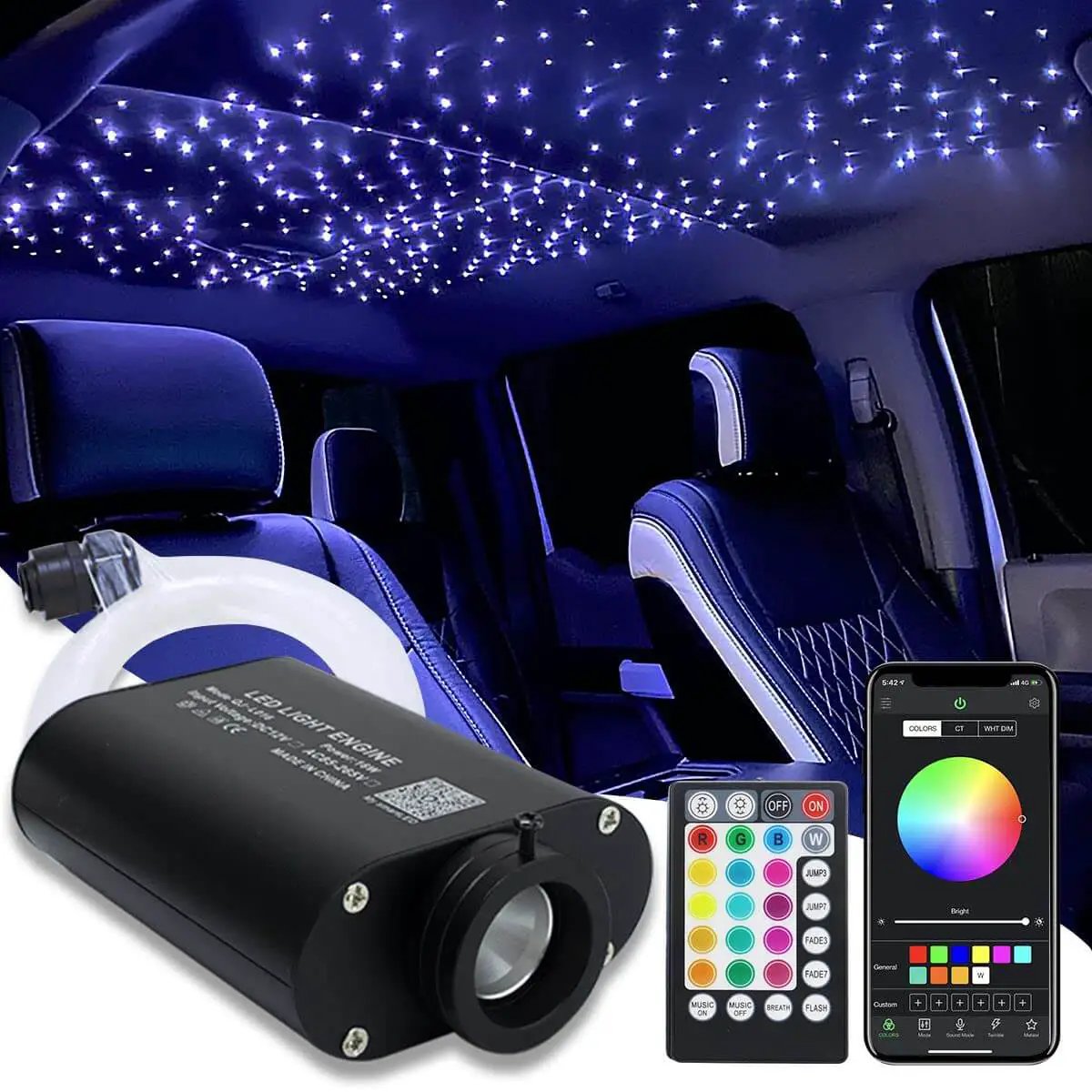 Fiber Optic Starlight Headliner Light Kit With App Rem...