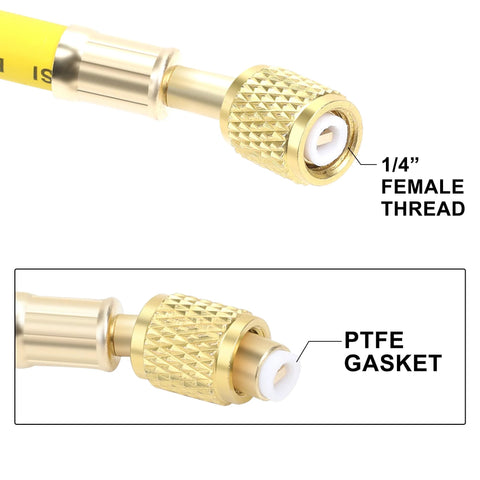 Amazon Hromee AC refrigerant charging hose, 60-inch length, 1/4in SAE female thread, brass fittings with PTFE gasket