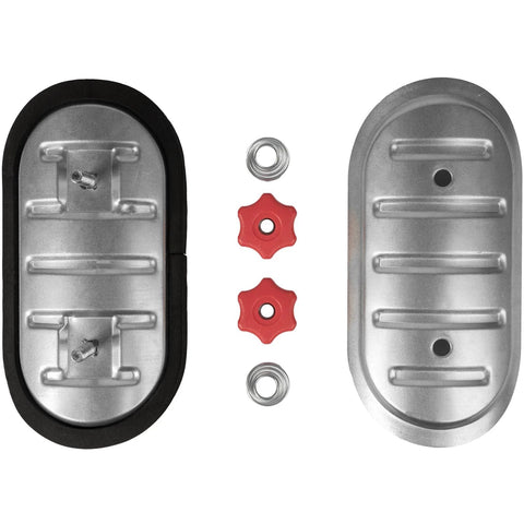 6-inch round duct access door set with rubber gasket, metal panels, red knob handles and mounting hardware