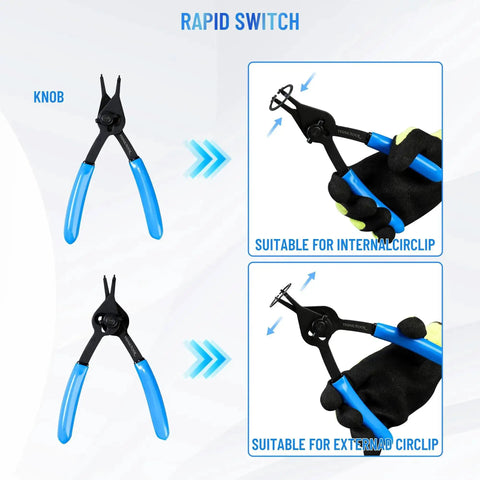 12 Piece Snap Ring Pliers Set With 300 External Rings, Heavy Duty Internal And External Pliers, Fixed Tip Design, Easy Swapping