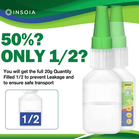 INSOIA Medium CA Glue 20g bottles, partially filled for safety, 150 CPS viscosity adhesive for woodturning, hobby models.