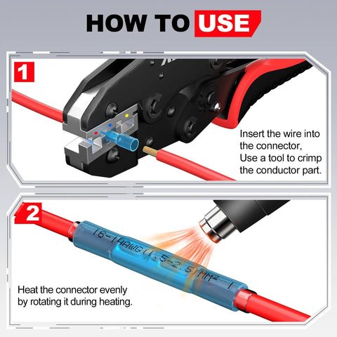 AirIC heat shrink butt connectors, 22-16 AWG, red insulated marine grade, waterproof, 100 pcs for auto wiring