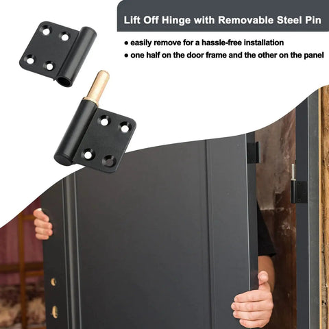 Lift Off 4 Inch Door Hinges Six Pack Black Durable Flag Hinges For Indoor Outdoor Use Detachable And Rust Resistant With 40 Lb Loading Capacity Screws Not Included Mozcorn Today Great Deal installed on a door showing hinge installation