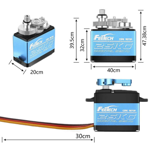 RC Servo 25KG Servo Motor 7.4V High Voltage High Torque Waterproof Full Metal Gear Digital Servo, Aluminum Case, Control Angle 180°