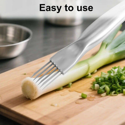 Green Onion Crinkle Cutter Stainless Steel Multi Blade Shredder Knife For Vegetables Scallions Onions Garlic And Chives Kitchen Slicer Tool Silver Must Have Easy To Use Dishwasher Safe slicing scallions