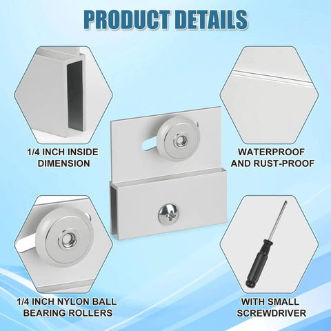 Two Pack Frameless Shower Door Rollers M6054 Top Bracket Roller Assembly With Three Quarter Inch Wheels and Ball Bearings