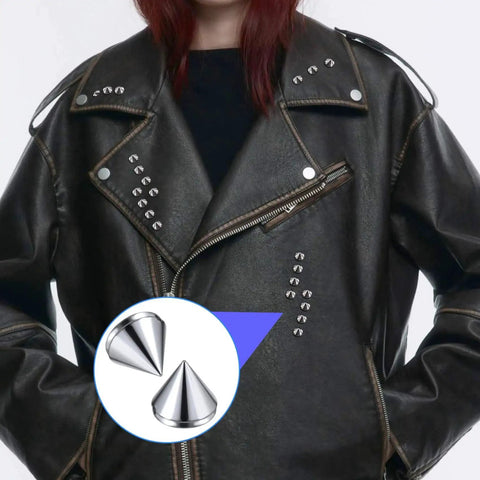 8 mm Bullet Cone Studs 100 Pcs Silver Punk Flatback Spikes for DIY Leather on black leather jacket