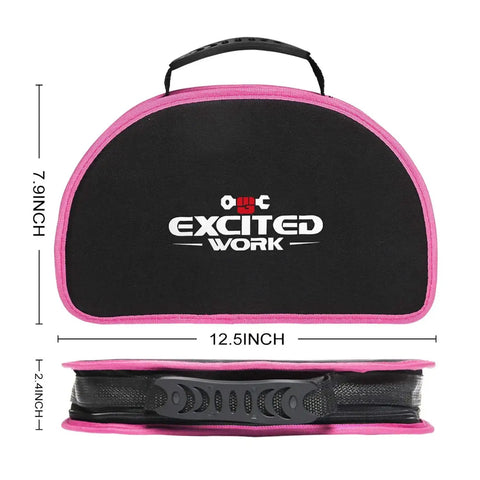 Pink 89 Piece Ladies Hand Tool Set With Easy Carry Round Pouch For Do It Yourself Home Maintenance And Dorm Room Repairs Girl Friendly Tool Kit For Everyday Projects showing closed pink pouch with measurements.