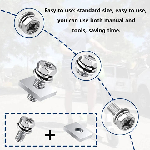 12 Pack M6x16 Battery Terminal Bolts And Nuts Set 304 Stainless Steel With Square Nuts For ATV Bike Scooter And Motorcycle