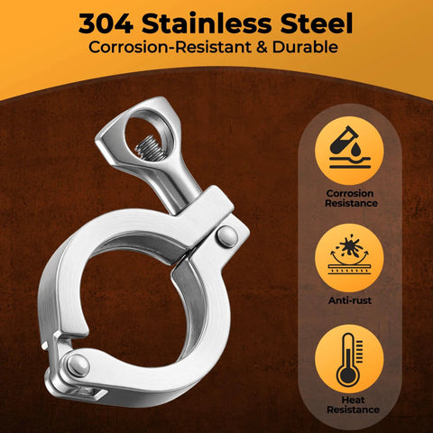Stainless steel tri-clamp with wing nut for 1.5 in TC ferrule, 304 SS with silicone gasket