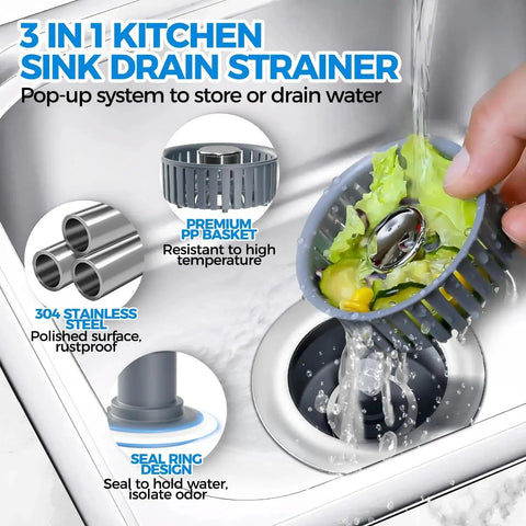 3 In 1 Kitchen Sink Drain Strainer With Stopper And Odor Barrier Basket being installed in a sink