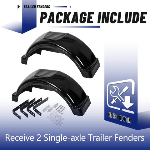 Trailer Fenders With Built In Skirt And Steps 2 Pack Fits Single Axle Trailers With 13 Inch Wheels Plastic Black Fenders