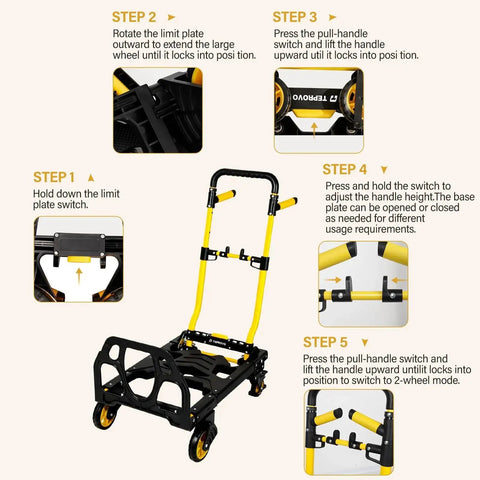 Instruction guide for Heavy Duty Two In One Folding Hand Truck Dolly With Retractable Handle And Four Smooth Rubber Wheels, 330 Lb Capacity