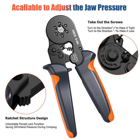 Pro Grade Ferrule Crimping Tool Kit With 1900 Wire Connectors, Self Adjusting Ratchet Crimper For AWG 23 To 10, close-up view