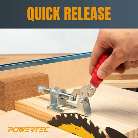 Hand using Dope Six Pack Toggle Clamp Set With 300 Lb Holding Capacity, 302F Quick Release Push Pull Clamp for woodworking jigs