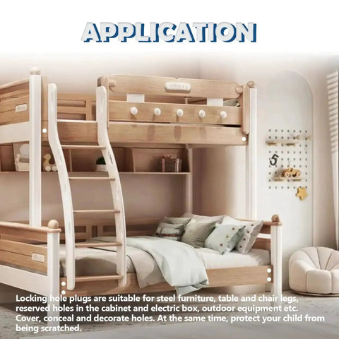 Bunk bed with installed white silicone hole plugs from Assorted 100 Pack Silicone Hole Plugs Set White Frosted Surface For Round Holes