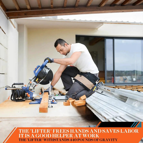 Man Using Labor Saving Arm Jack Two Piece Set For Doors Cabinets Windows And Drywall Lift on Construction Site