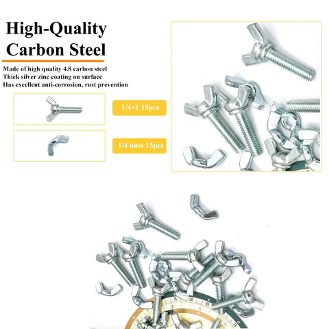30 Piece Assortment Grab-And-Go Wing Nut And Wing Screw Kit With 1/4-20 Butterfly Screws And Nuts, Zinc-Plated Hardware