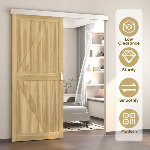 6Ft Sliding Barn Door Hardware Track Kit With Handles, Low Clearance Aluminum Alloy Box Rail Track in Silvery Finish