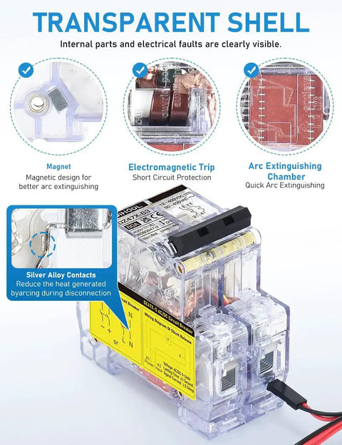 60A DC Circuit Breaker With Remote Control, 12V-400V DC And 90-400V AC, 2 Pole Mini Breaker with transparent shell