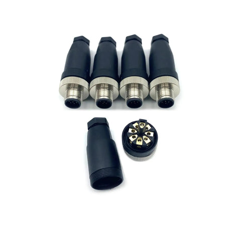 5 Pack M12 8 Pin A Code Male Connector IP67 Waterproof Industrial Circular Connector Field Install Plug And Play