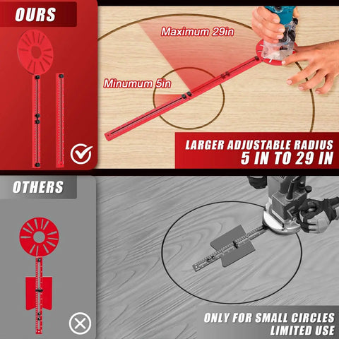 Comparison of All In One Router Milling Groove Bracket With Aluminum Alloy Construction And 4 In 1 Circle Cutting Jig in use.