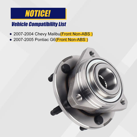Front Wheel Bearing And Hub Assembly 513215 For Malibu 2004 2007 And Pontiac G6 2005 2007 Front Non ABS, 5 Lug, OE Replacement