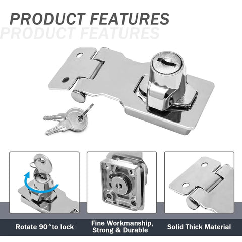 2 Pack Keyed Hasp Locks 2.5 Inch Twist Knob Locking Hasp with keys, showing durable metal silver construction and secure fittings, ideal for cabinets.