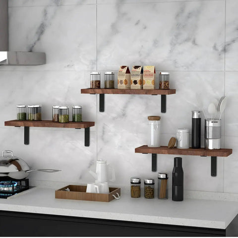 Kitchen shelves with Four Pack L Shaped Shelf Brackets 6 Inch Long by 4 Inch High by 1.5 Inch Wide 5mm Thick Matte Black Iron Heavy Duty Shelf Supports