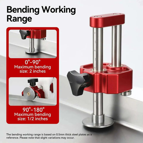 Close-up of Lightweight 1 Station Sheet Metal Roller Bender for fabrication with 6 inch butterfly wheel, 0-90 degree bending range.