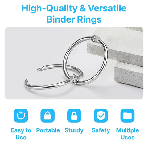 One Inch Binder Rings Set Of Fifty With Nickel Plated Metal Rings Includes Key Ring Clip And Hole Puncher for DIY Projects