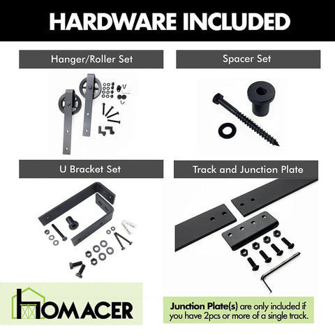 Black Rustic Double Track U Shape Bypass Sliding Barn Door Hardware Kit components overview