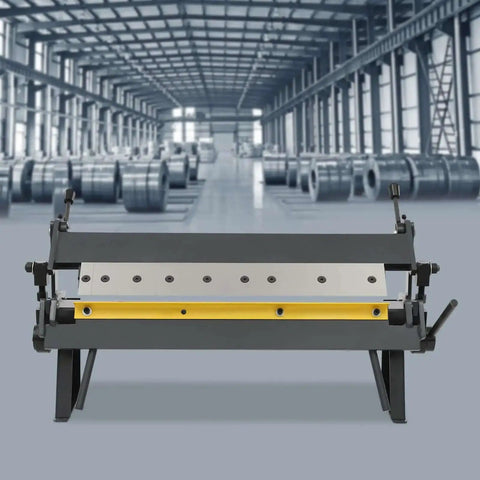 Heavy Duty 24 Inch Sheet Metal Brake With 0 To 135 Degree Bends, Floor Model Box And Pan Bender with removable fingers in a warehouse