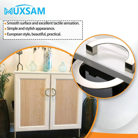 Image showing 3.75 Inch C-C Furniture Pull Handles Semi Circular Half Circle Cabinet Wardrobe Drawer Pulls with Mounting Screws, European Style on a cabinet.
