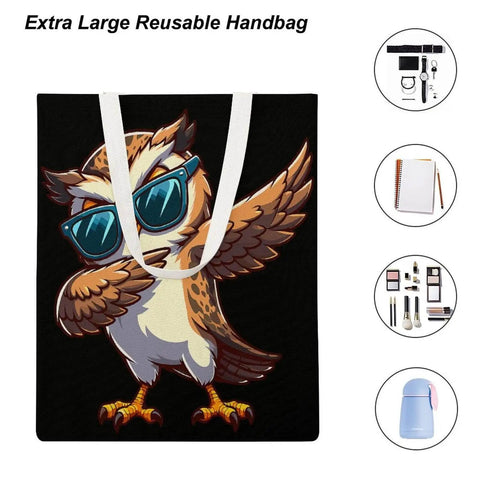Cool Owl Wearing Sunglasses Canvas Tote Bag For Women Reusable Shoulder Bag For Grocery Shopping and Vacation