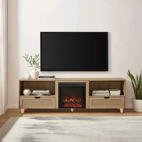 4 Inch Unfinished Bun Feet For Couch, Sofa, Cabinet And Ottoman in use on a wooden cabinet supporting a TV and decorative items.