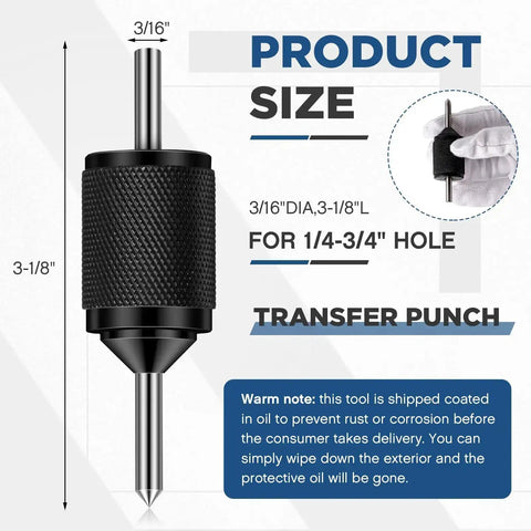 Universal Transfer Punch And Center Aligning Tool showing product size and dimensions.